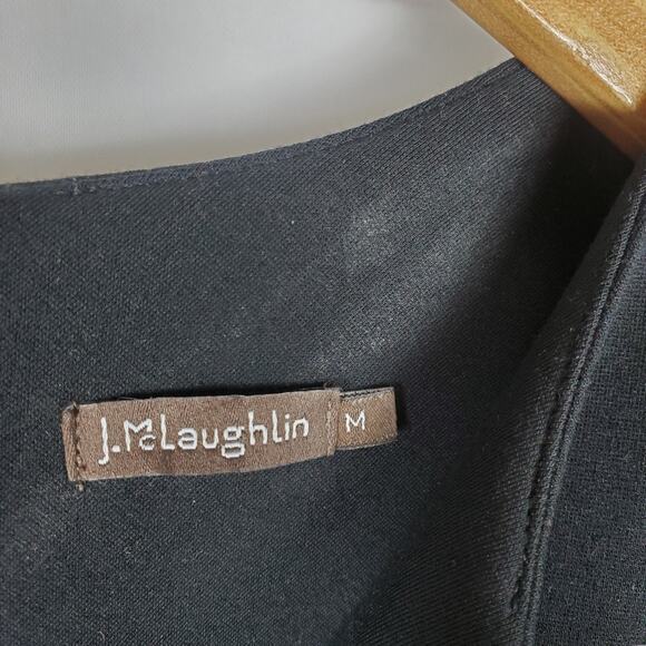 J McLaughlin Letty Dress Sz M Black Tiered Bell Sleeve Bainbridge Cloth Stretch - Picture 3 of 14